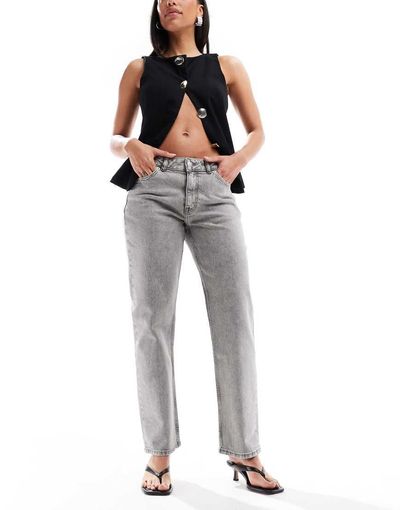 Dr Denim Dr Denim Arch mid waist straight leg jeans in tar ash gray wash
