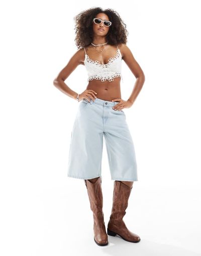 Dr Denim Dr Denim Bree Worker baggy fit mid rise denim jorts in superlight retro wash-Blue