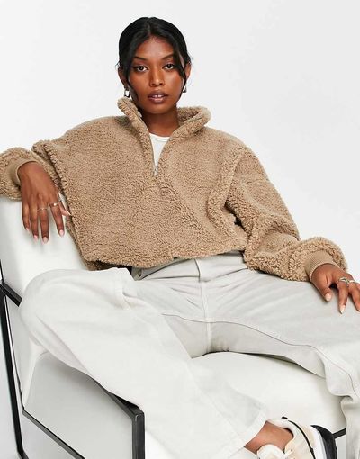 Dr Denim Dr Denim half zip fluffy top in caramel-Neutral