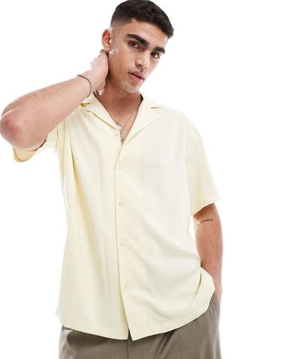 Dr Denim Dr Denim Madi short sleeve relaxed fit resort shirt in butter yellow embroidery