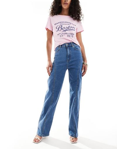 Dr Denim Dr Denim Moxy straight leg curve cut leg jeans in vale sky plain mid wash blue