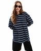 Dr Denim Dr Denim Reno polo relaxed fit long sleeve top in navy and white stripe - 1