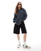 Dr Denim Dr Denim Reno polo relaxed fit long sleeve top in navy and white stripe - 4