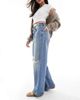Dr Denim Dr Denim Rhue low rise wide leg flare jeans with rips in stream sky fade wash-Blue - 3