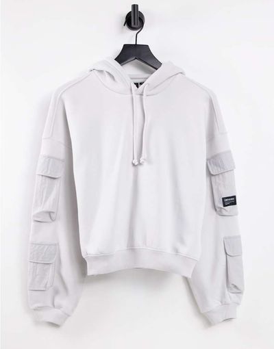 Dr Denim Dr Denim utility hoodie with pockets in gray