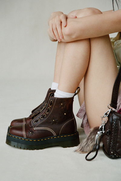 Dr. Martens - Sinclair Floral Platform Boot in Dark Brown Grizzly