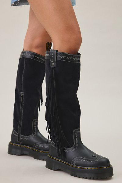 Dr. Martens Dr. Martens Women's Desert Rodeo Quad Hi Leather & Suede Boots in Black Smooth, Women's at Urban Outfitters