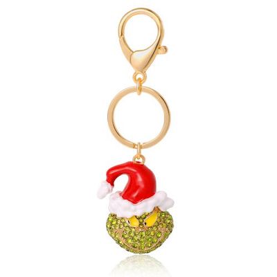 Dr. Seuss Dr. Seuss The Grinch Crystal Keychain with Santa Hat, Gold‑Tone