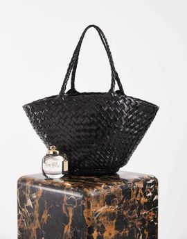 Dragon Diffusion Dragon Diffusion Egola woven leather shoulder basket bag in black
