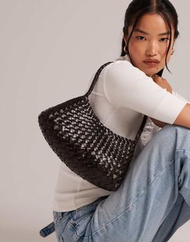 Dragon Diffusion Dragon Diffusion rosanna woven leather shoulder bag in dark brown