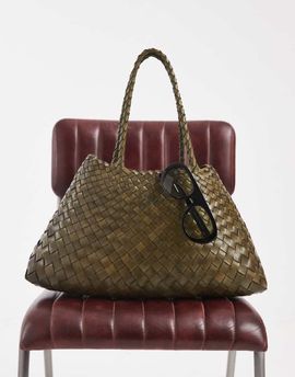 Dragon Diffusion Dragon Diffusion santa croce big woven leather bag in black-Green