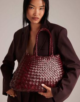 Dragon Diffusion Dragon Diffusion santa croce big woven leather bag in burgundy-Red