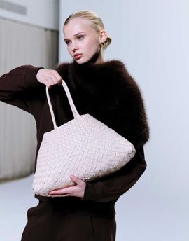 Dragon Diffusion Dragon Diffusion Santa Croce big woven leather bag in natural-White