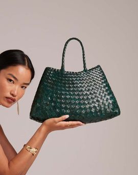 Dragon Diffusion Dragon Diffusion santa croce small woven leather bag in dark green