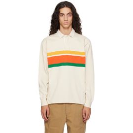 Drake's Drake's Beige Multi Centre Stripe Cotton Rugby Polo