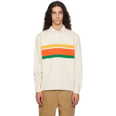 Drake's Drake's Beige Multi Centre Stripe Cotton Rugby Polo