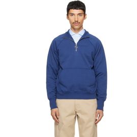 Drake's Drake's Blue Cotton Quarter Zip Sweatshirt