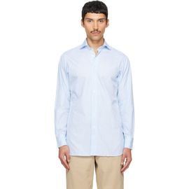 Drake's Drake's Blue Cotton Spread Collar End-on-End Poplin Shirt