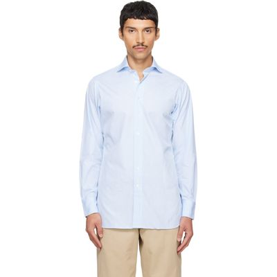Drake's Drake's Blue Cotton Spread Collar End-on-End Poplin Shirt