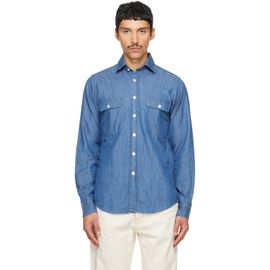 Drake's Drake's Blue Cotton Two-Pocket Work Denim Shirt