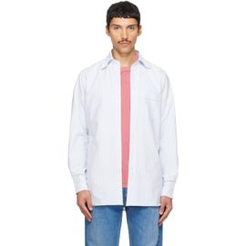 Drake's Drake's Blue Ticking Stripe Cotton Button-Down Shirt
