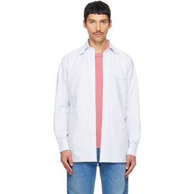 Drake's Drake's Blue Ticking Stripe Cotton Button-Down Shirt