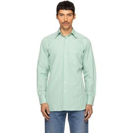 Drake's Drake's Green Narrow Stripe Cotton Poplin Button-Down Shirt