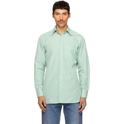 Drake's Drake's Green Narrow Stripe Cotton Poplin Button-Down Shirt