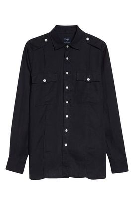 Drake's Drake's Pintuck Epaulet Linen Button-Up Shirt