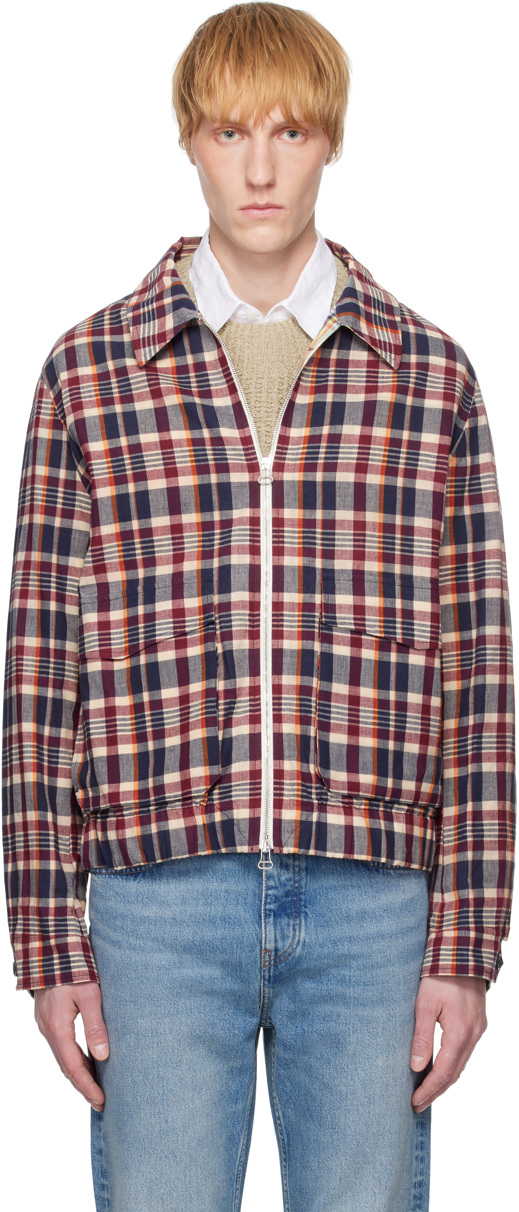 Drake's - Red & Navy Waxed Madras Tennis Jacket