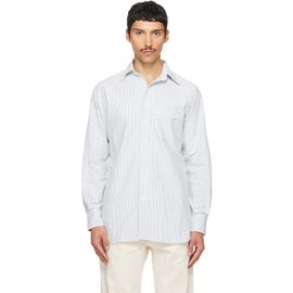 Drake's Drake's White & Green Ticking Stripe Button-Down Shirt