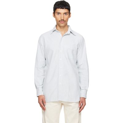 Drake's Drake's White & Green Ticking Stripe Button-Down Shirt