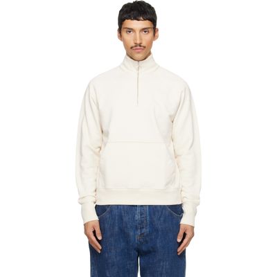 Drake's Drake's White Cotton Quarter Zip Sweatshirt