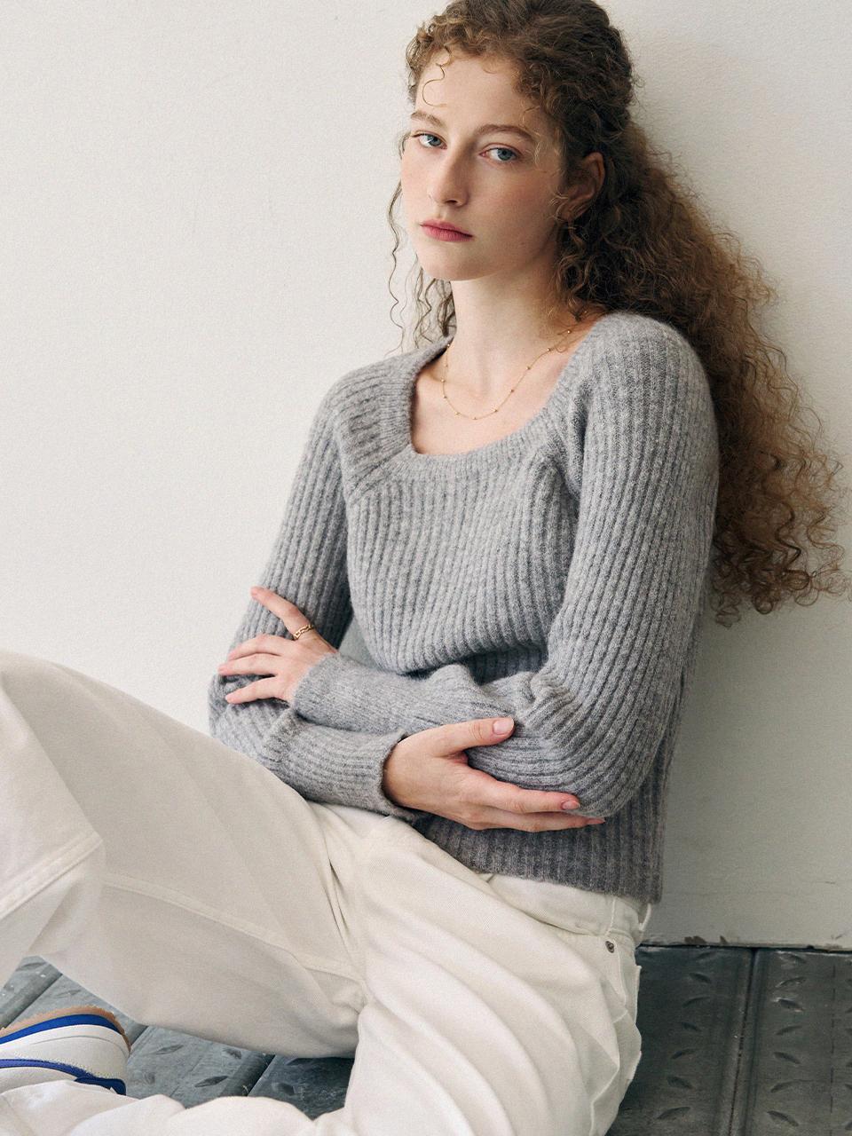 DRAWFIT WOMEN Alpaca Volume Sleeve Square V-Neck Knitwear [3COLO