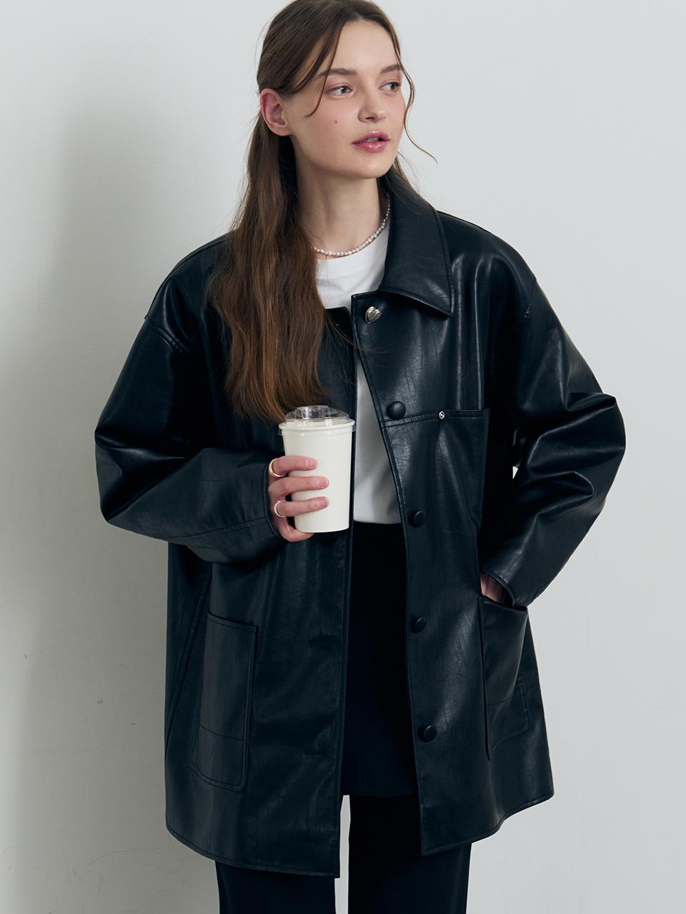 DRAWFIT WOMEN button Leather Half Jacket [2 COLORS]