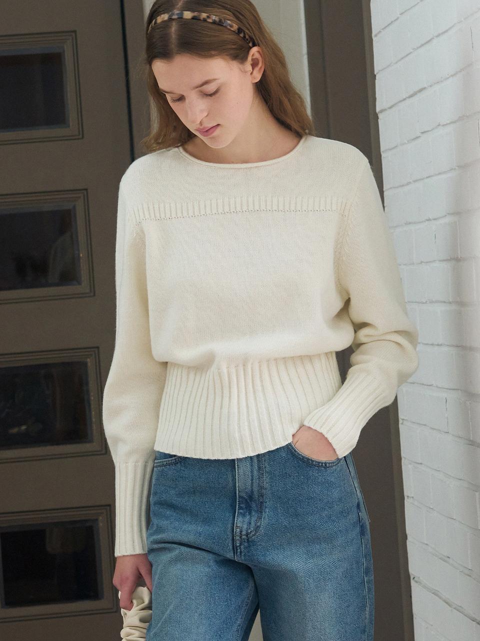 DRAWFIT WOMEN Cord Boat Neck Ribbed Wool Knit
