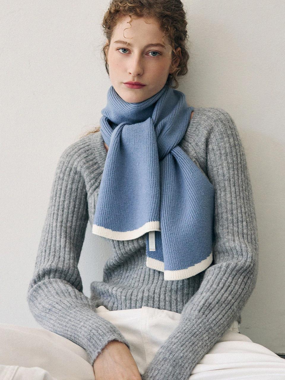 DRAWFIT WOMEN line flare V-neck knitwear muffler [4COLORS]