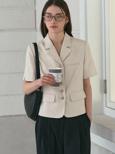 DRAWFIT WOMEN Linen Short-Sleeve Tailored Blazer [2COLORS]
