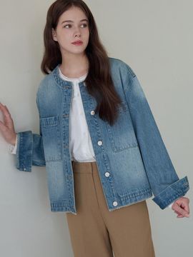 DRAWFIT WOMEN Low Edge Crew Neck Denim Jacket [2 COLORS]