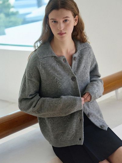 DRAWFIT WOMEN Mini Cable Oversized Collar Wool Blend Cardigan