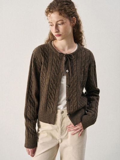 DRAWFIT WOMEN Modist cable ribbon wool knit cardigan [3COLORS]