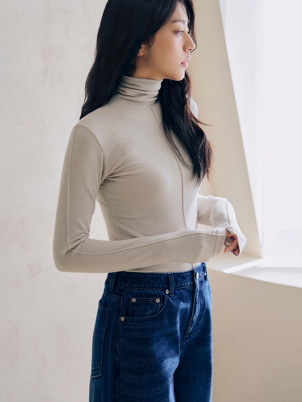 DRAWFIT WOMEN pintuck turtleneck long sleeve top [4COLORS]