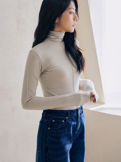 DRAWFIT WOMEN pintuck turtleneck long sleeve top [4COLORS]