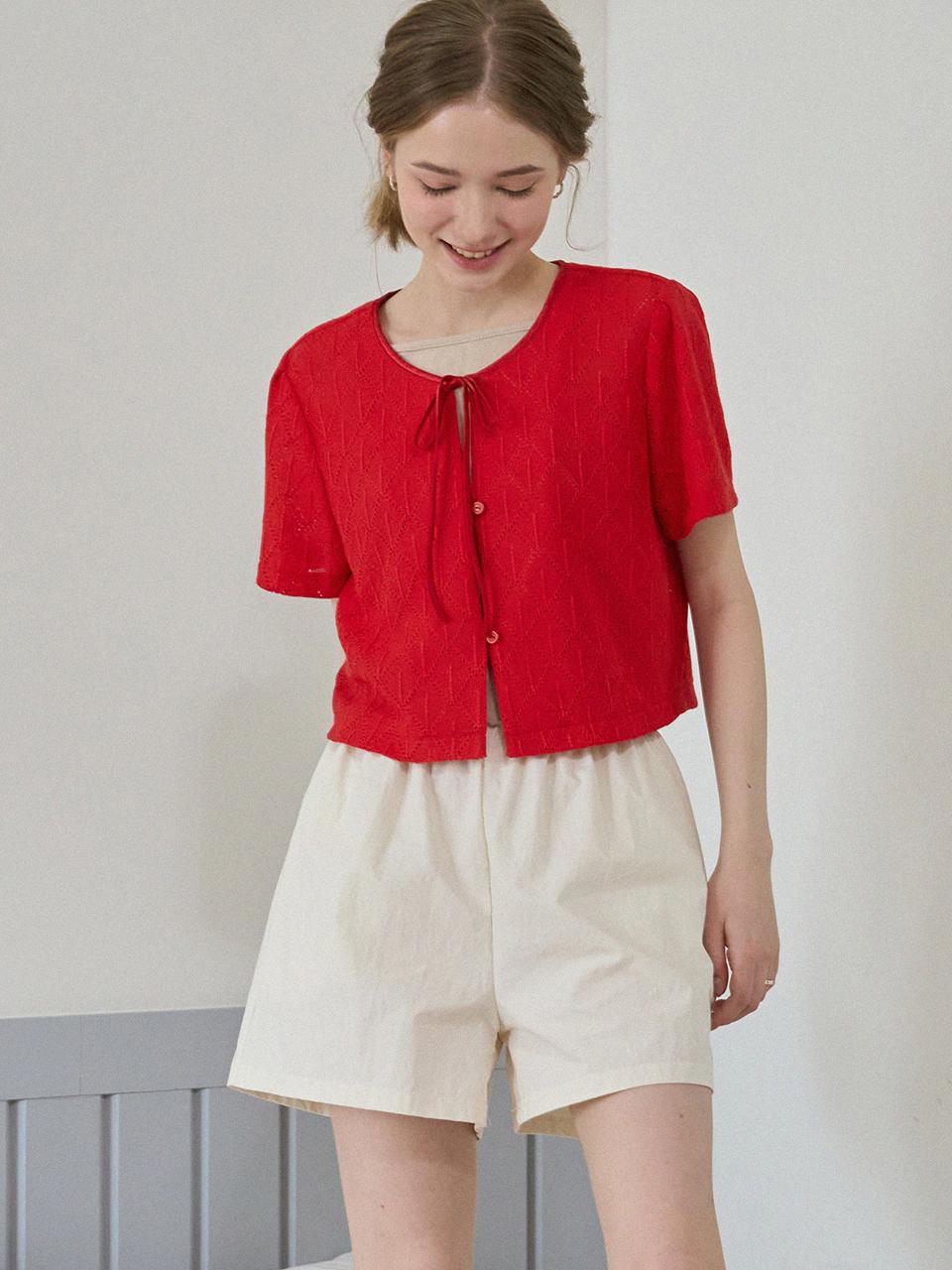 DRAWFIT WOMEN Ribbon Crochet cropped cardigan [3 COLORS]
