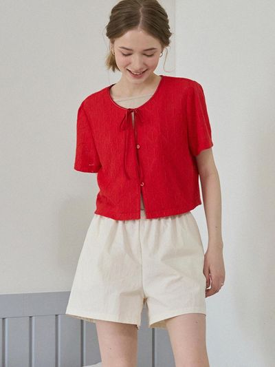 DRAWFIT WOMEN Ribbon Crochet cropped cardigan [3 COLORS]