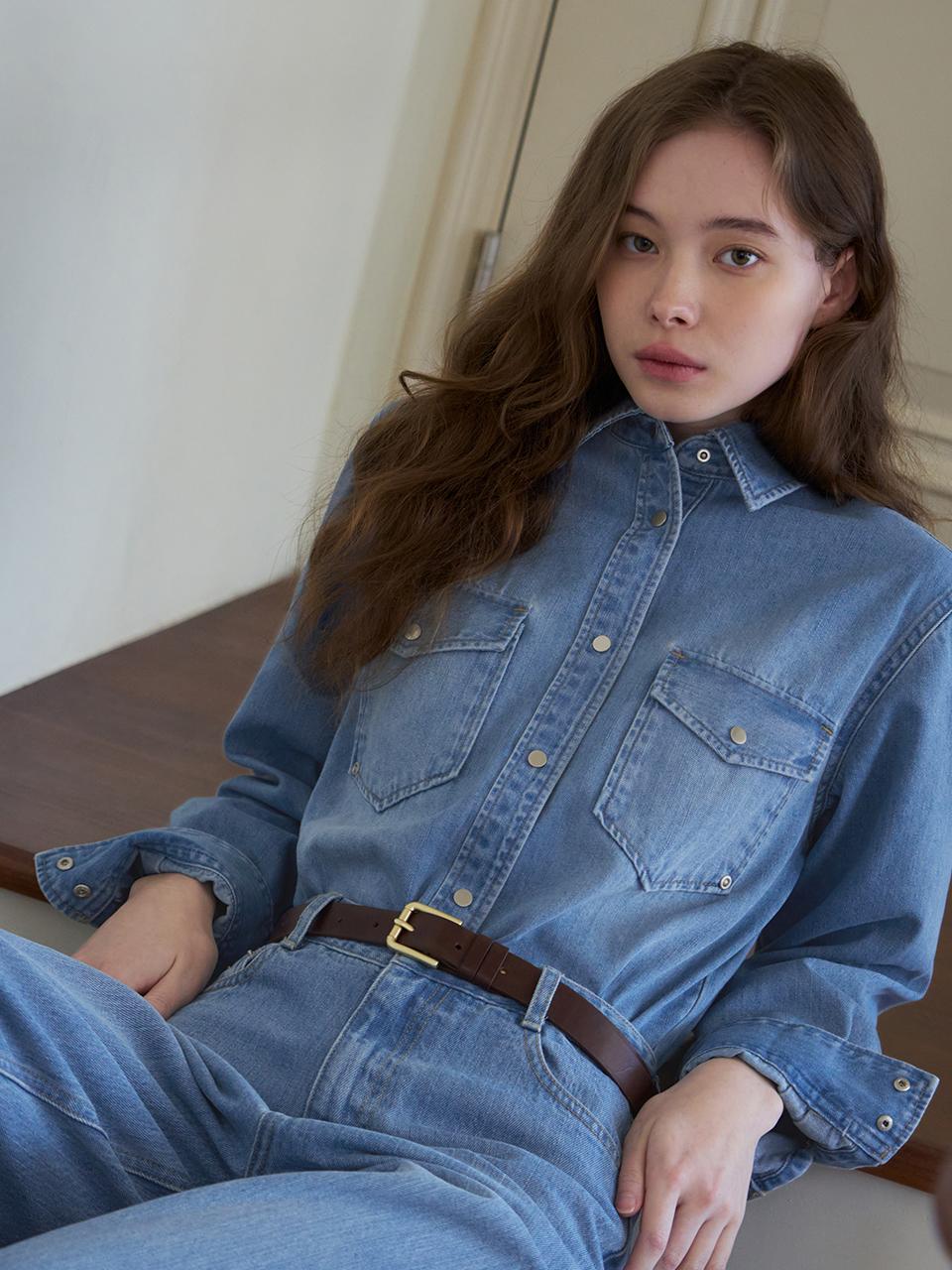 DRAWFIT WOMEN Slim line pocket denim shirt [2 COLORS]
