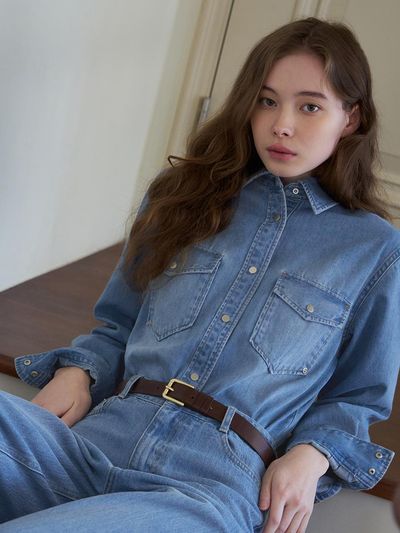 DRAWFIT WOMEN Slim line pocket denim shirt [2 COLORS]