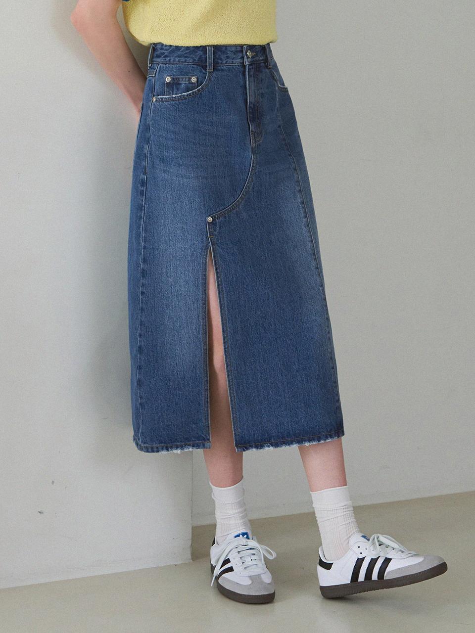 DRAWFIT WOMEN Vertical line denim long skirt [4 COLORS]
