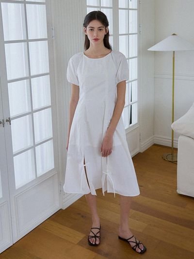 DRAWFIT WOMEN Volume Sleeve Ribbon dress [2 COLORS]
