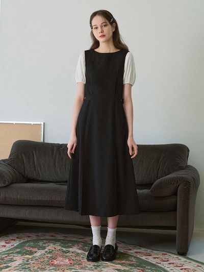DRAWFIT WOMEN Wool Sleeveless Tuck Dress_Black